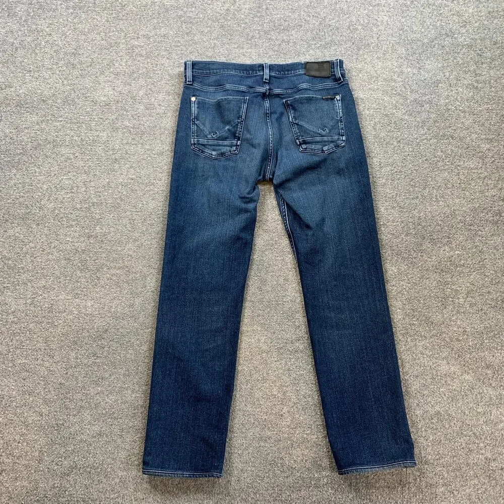 Hudson Jeans Mens 33 Blake Slim Straight Zip Fly Mid Rise Pocket Whiskered Denim